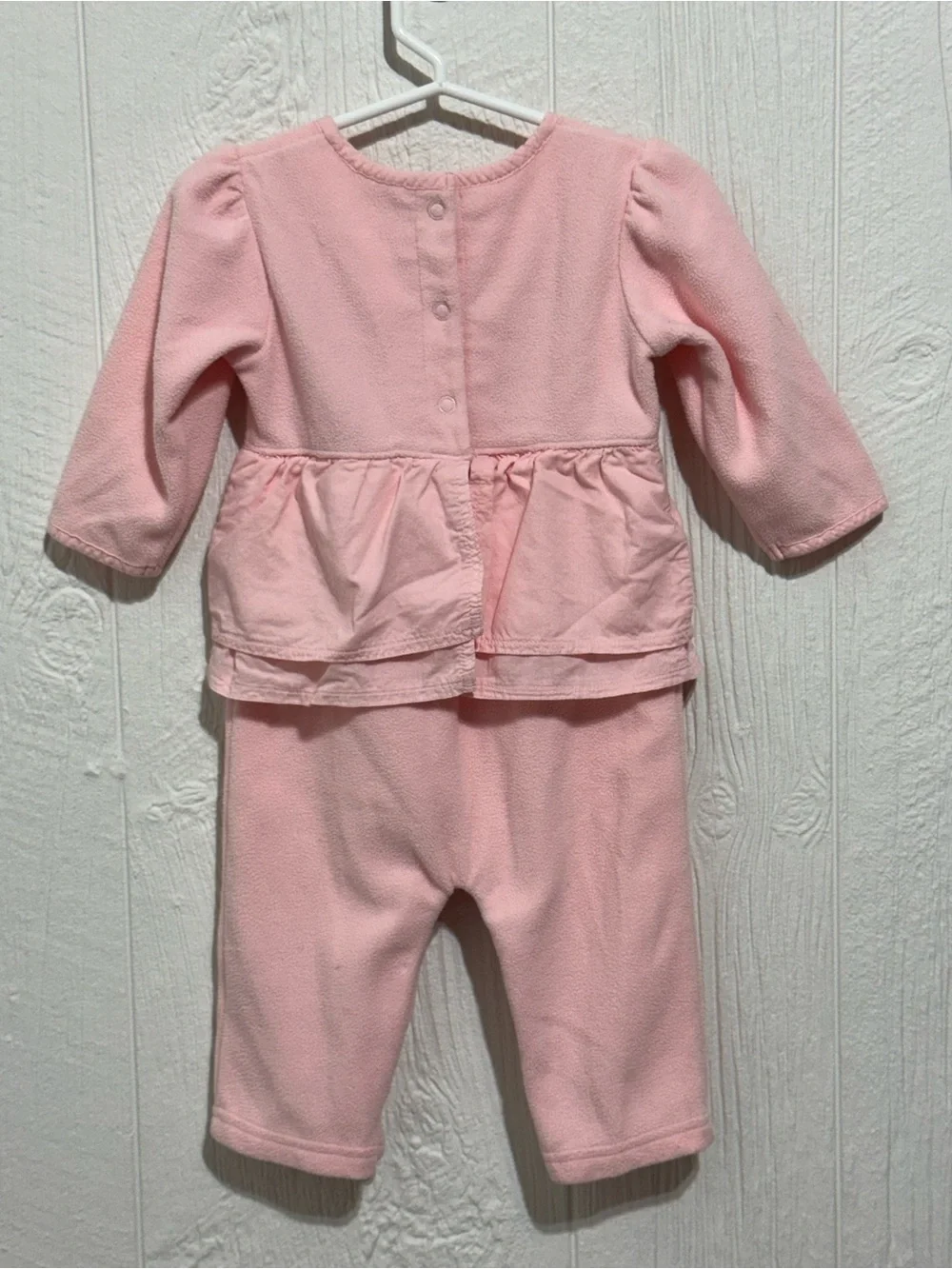 Vintage Carter's Pink Floral Embroidered Skirted Fleece One-Piece Jumpsuit